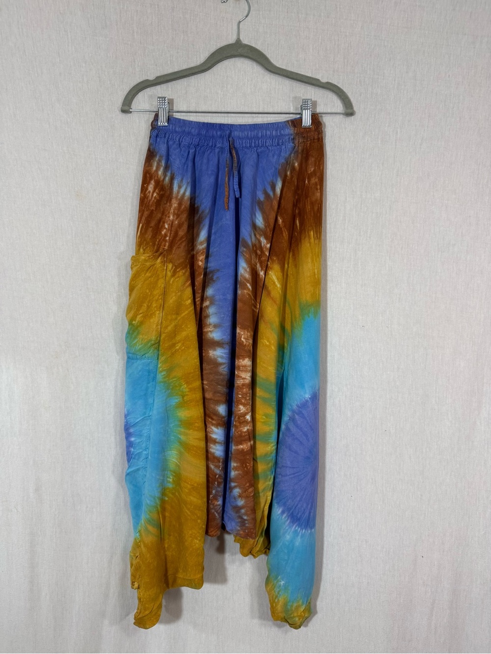 Lakhays S Tie-Dye Boho harem Pants in Purple Blue, Brown & Yellow